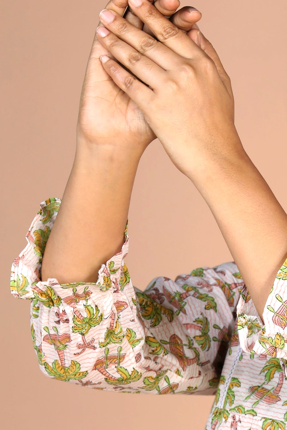 Image of Off - white Cotton Handblock printed Tiered dress