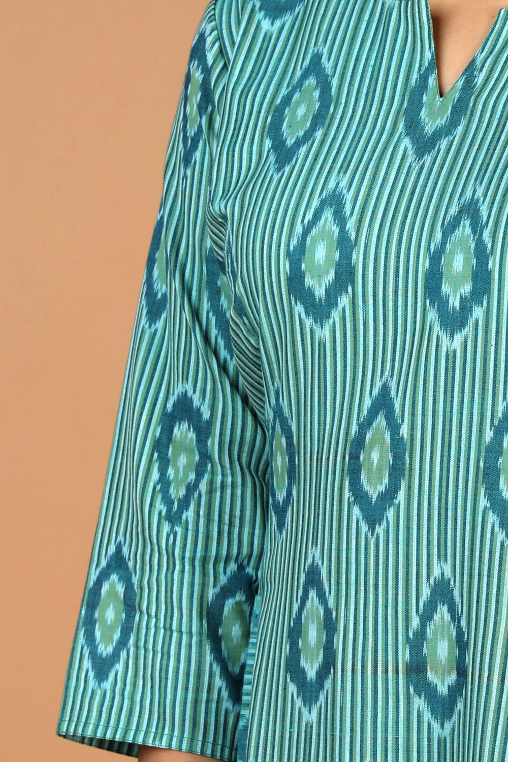 Image of Pine Green Handwoven Cotton Pochampally Ikat Kurti
