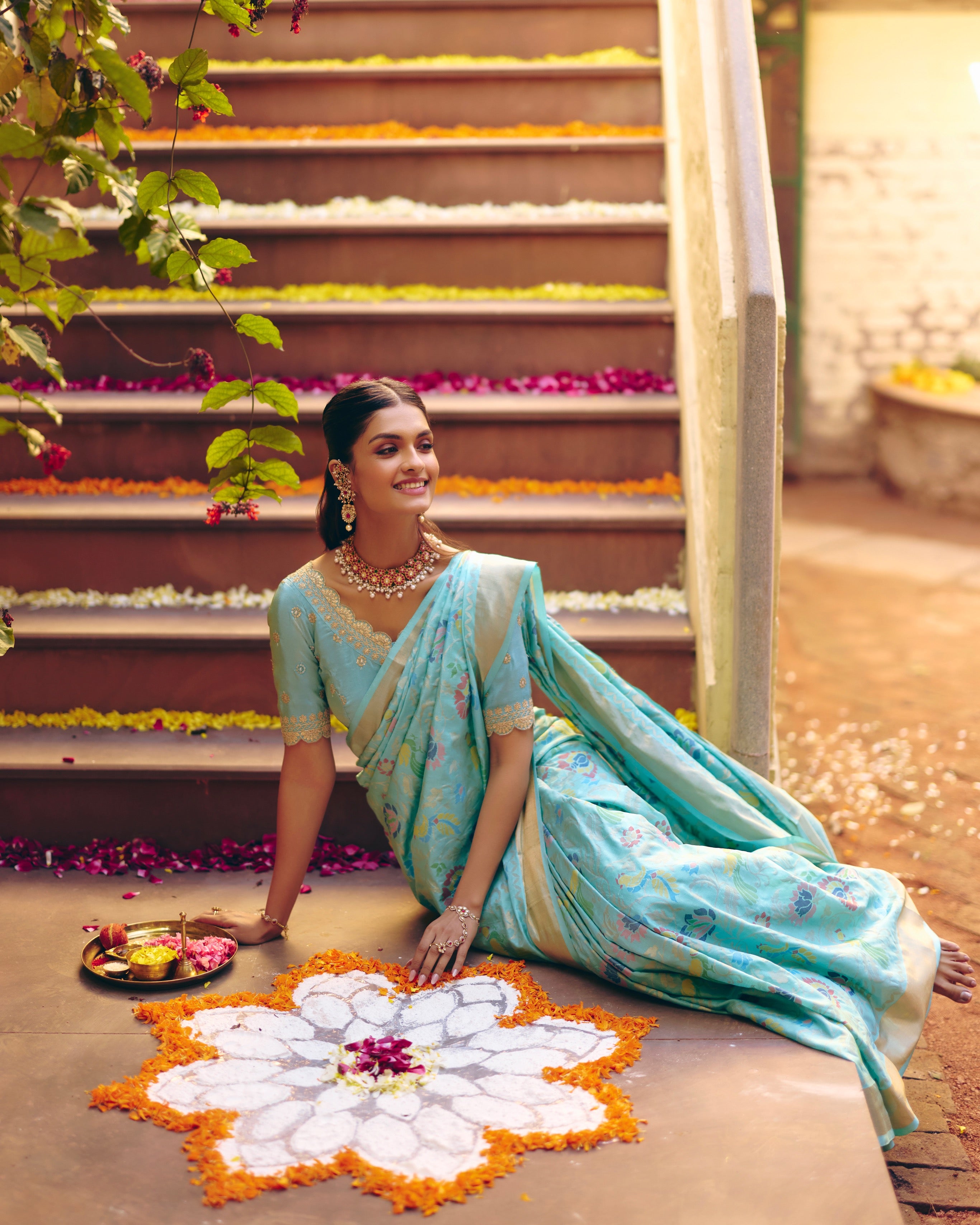 Image of Uppada Silk Turquoise Blue Saree
