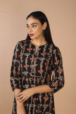 Collection of Charcoal black cotton Kalamkari kurti in a gallery layout