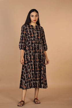 Collection of Charcoal black cotton Kalamkari kurti in a gallery layout