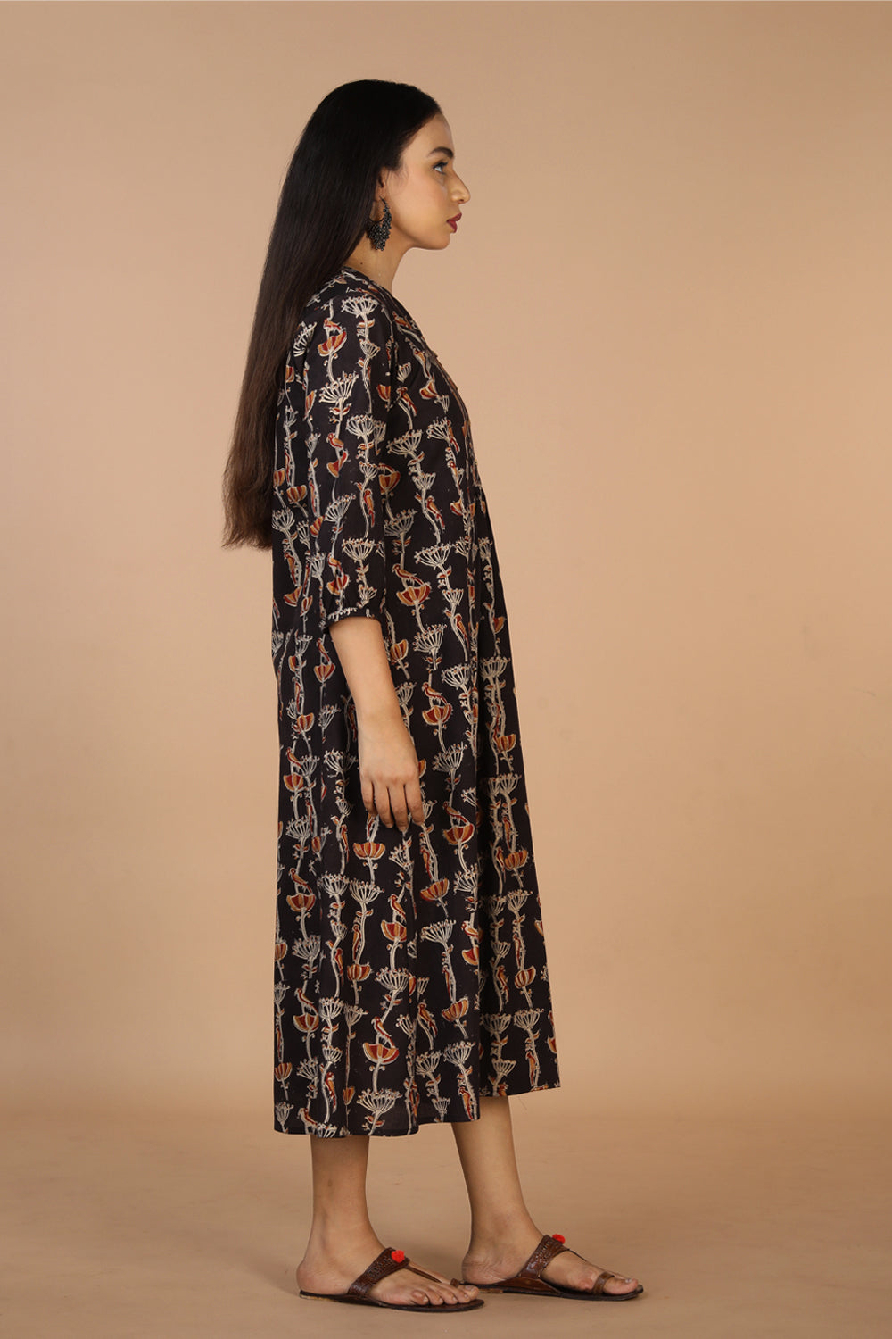 Collection of Charcoal black cotton Kalamkari kurti in a gallery layout