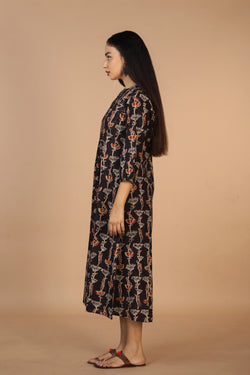 Collection of Charcoal black cotton Kalamkari kurti in a gallery layout