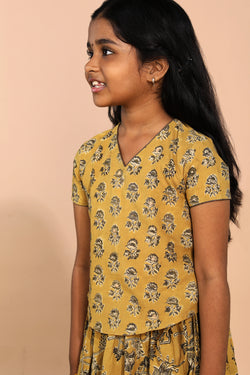 Collection of Cotton Kalamkari girls skirt & top set in a gallery layout