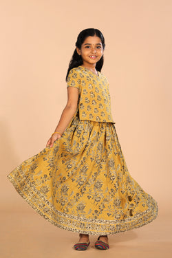 Collection of Cotton Kalamkari girls skirt & top set in a gallery layout