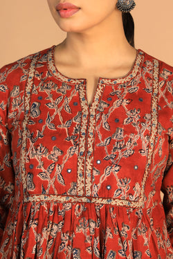 Collection of Maroon and indigo cotton Kalamkari set in a gallery layout