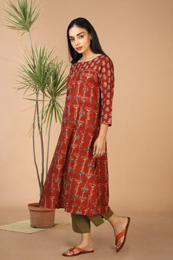 Collection of Block printed cotton Kalamkari kurti in a gallery layout