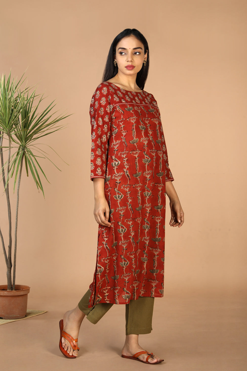 Collection of Block printed cotton Kalamkari kurti in a gallery layout