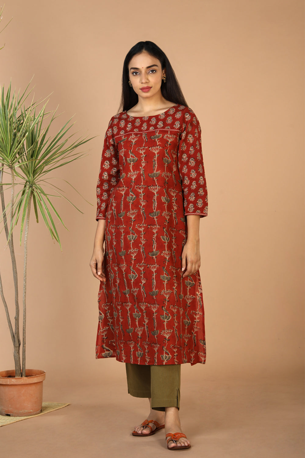 Collection of Block printed cotton Kalamkari kurti in a gallery layout