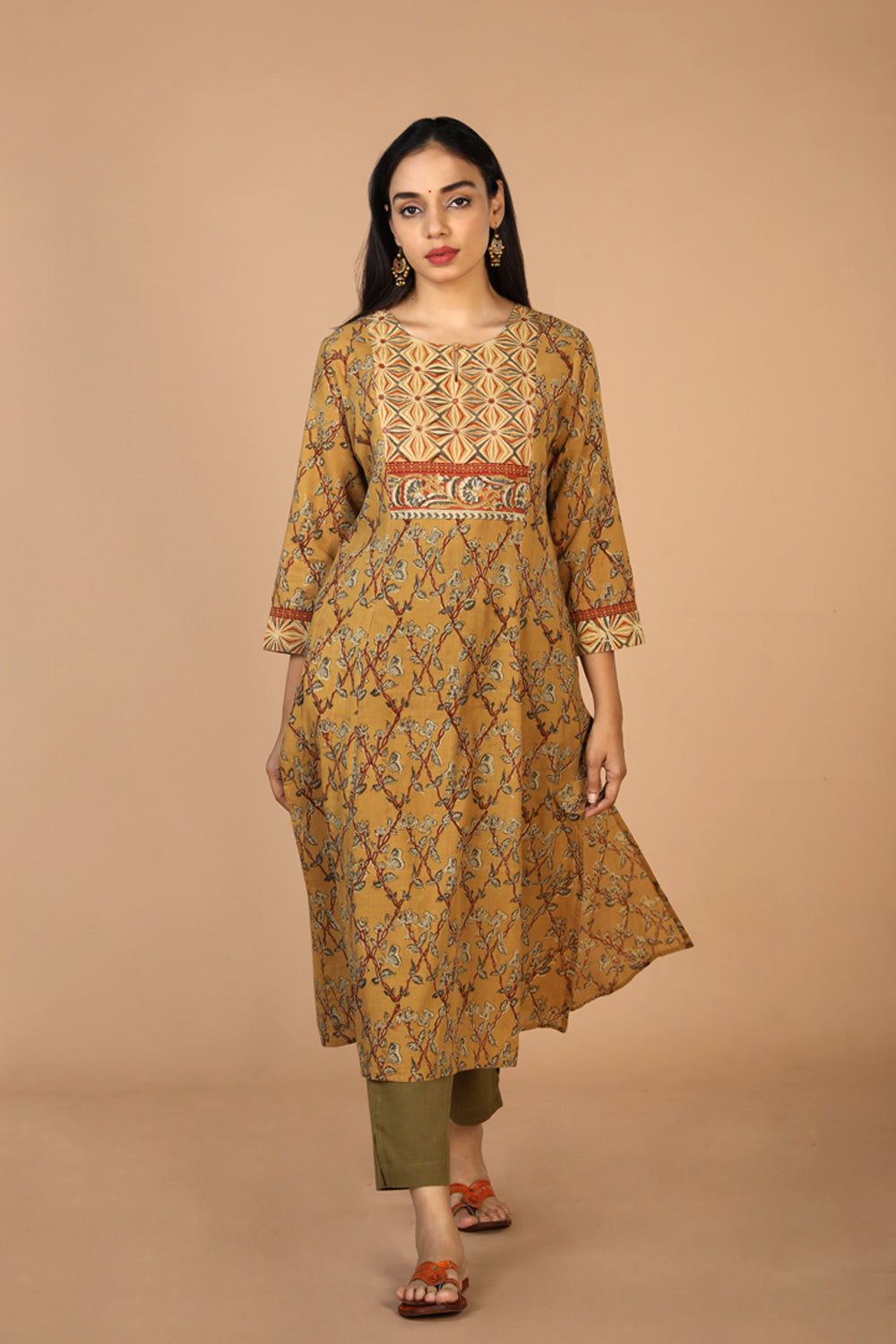 Collection of Ethnic embroidered Kalamkari kurti in a gallery layout