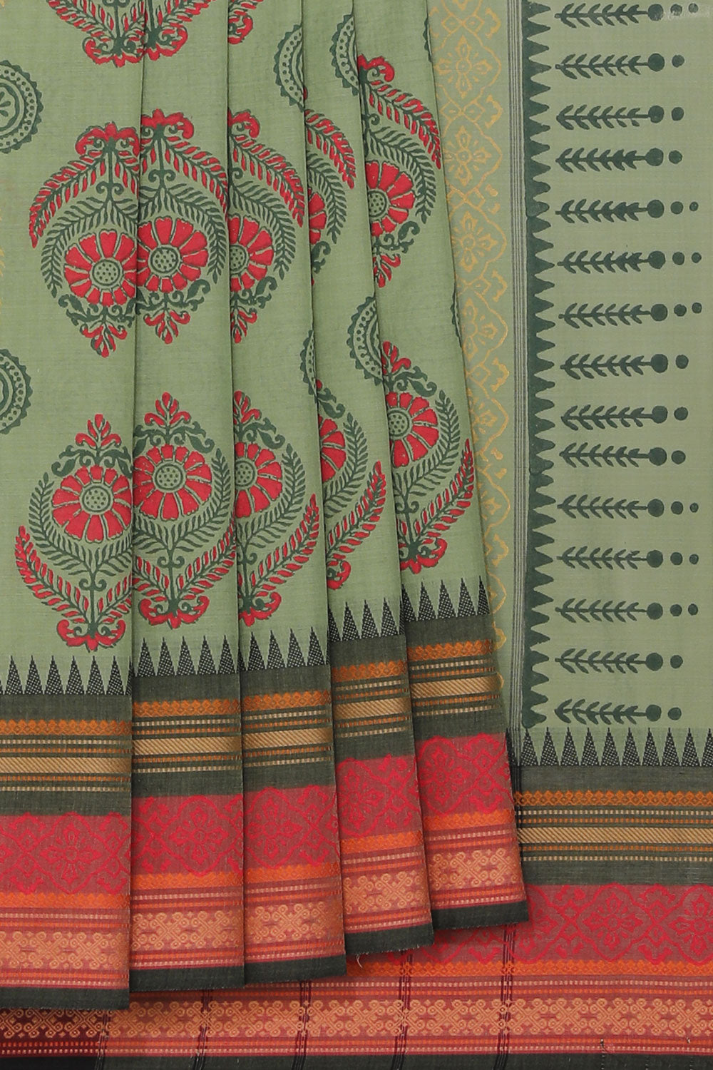 Hand block printed cotton saree