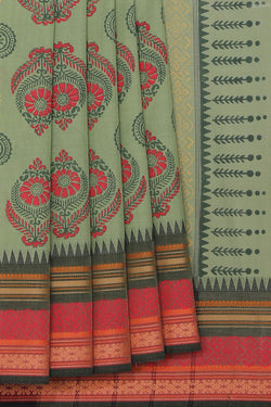 Image of Hand block printed cotton saree