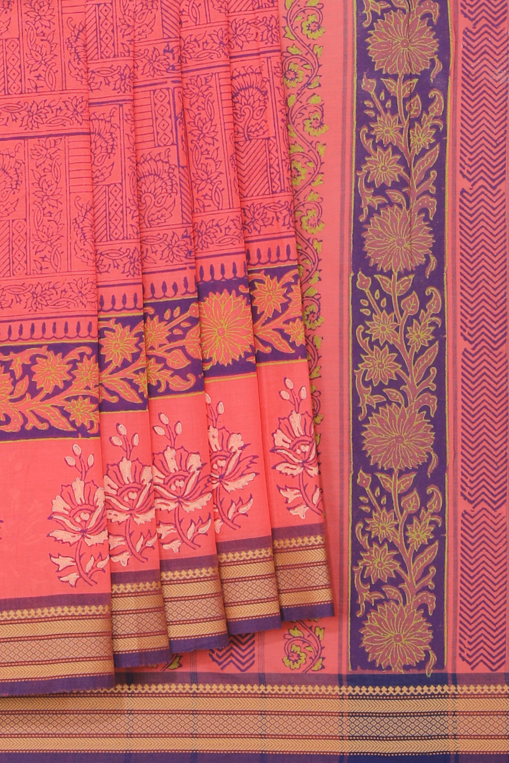 Image of Hand block printed cotton saree