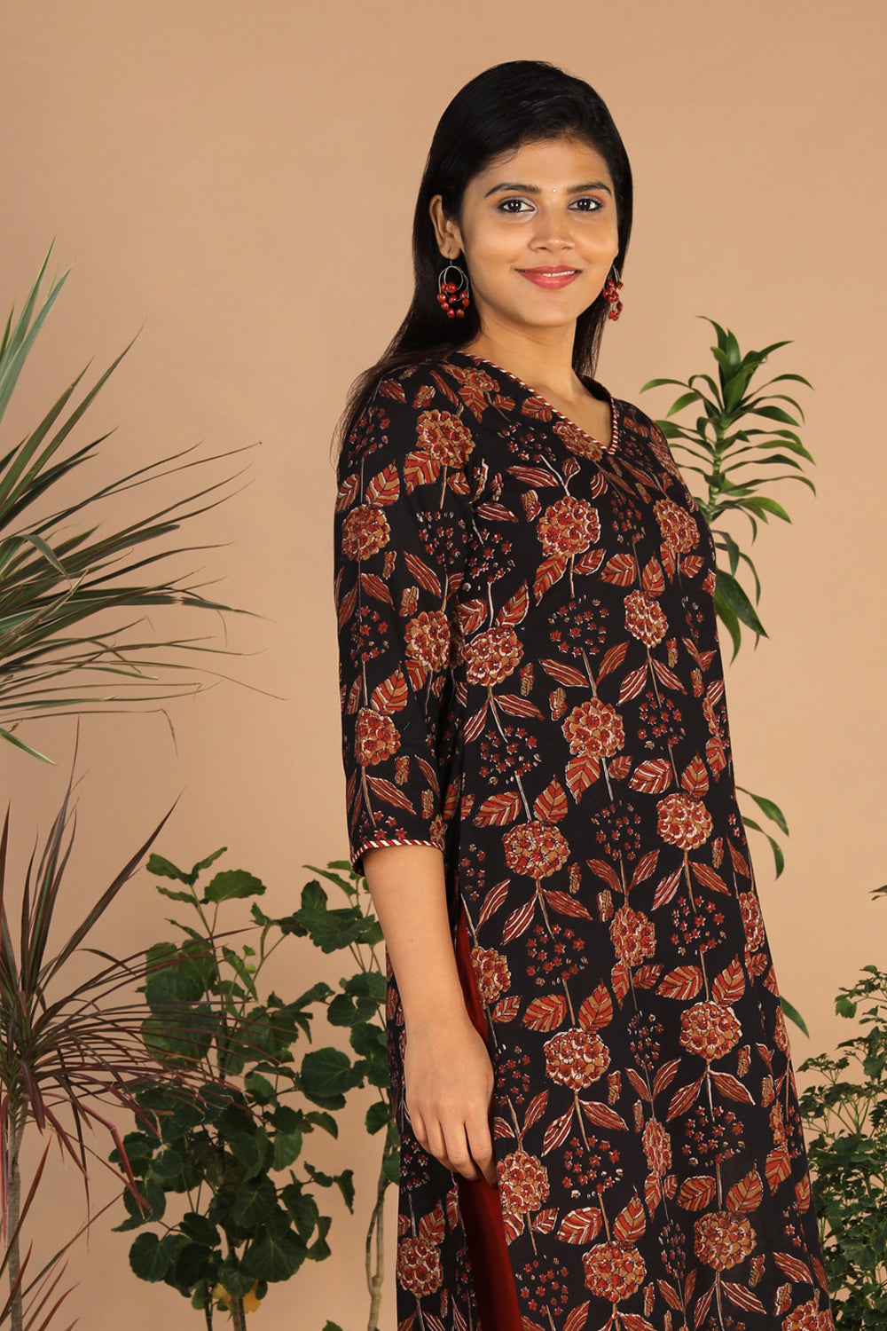 Collection of Deep black cotton bagru kurti in a gallery layout