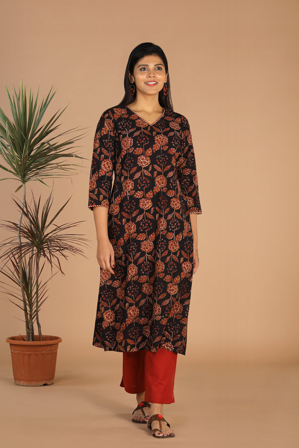 Collection of Deep black cotton bagru kurti in a gallery layout