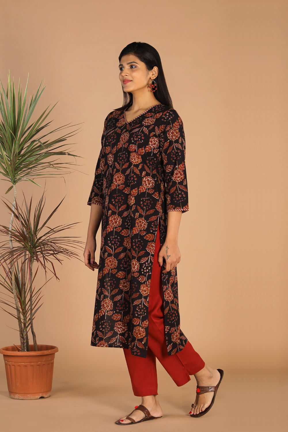 Collection of Deep black cotton bagru kurti in a gallery layout