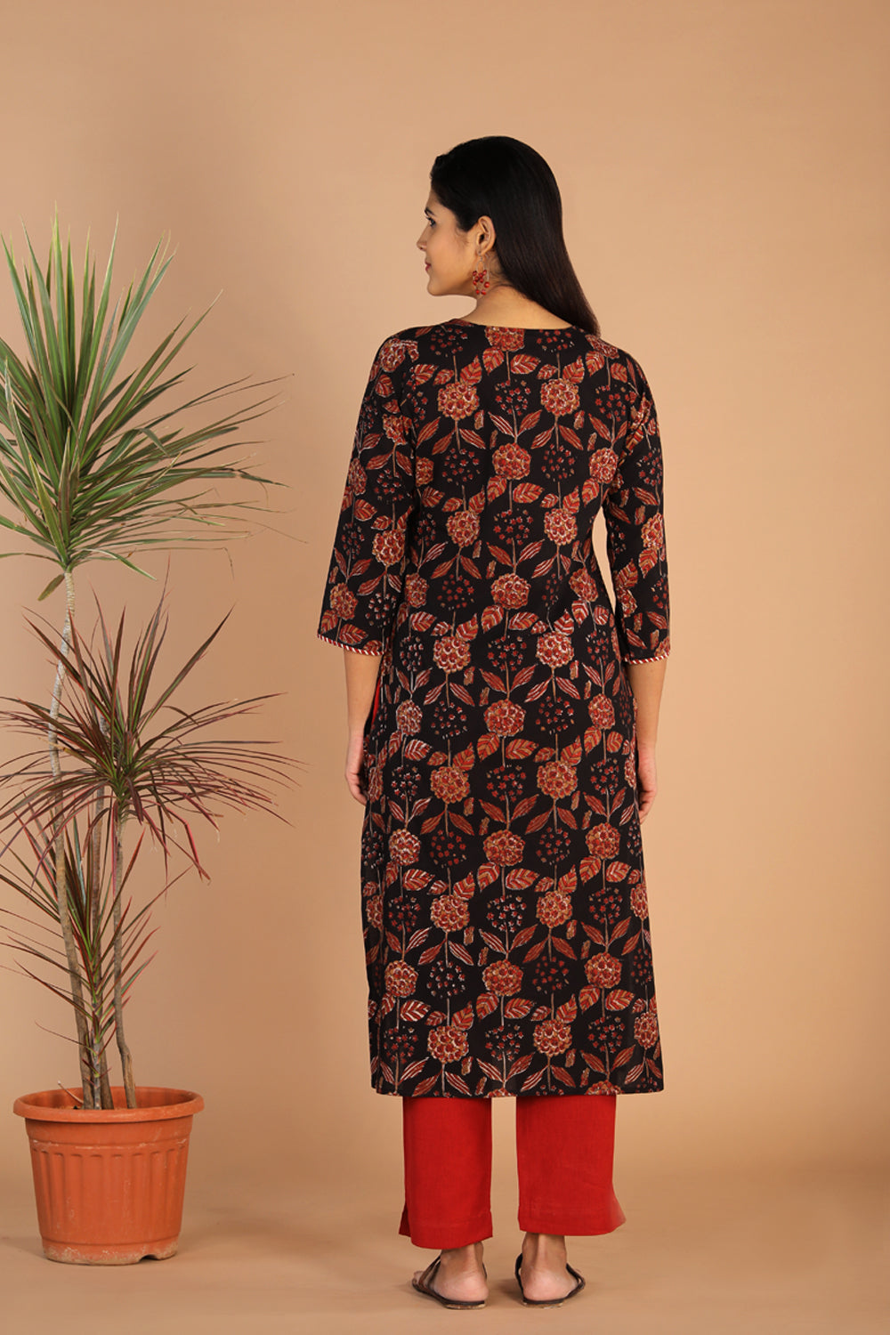 Collection of Deep black cotton bagru kurti in a gallery layout