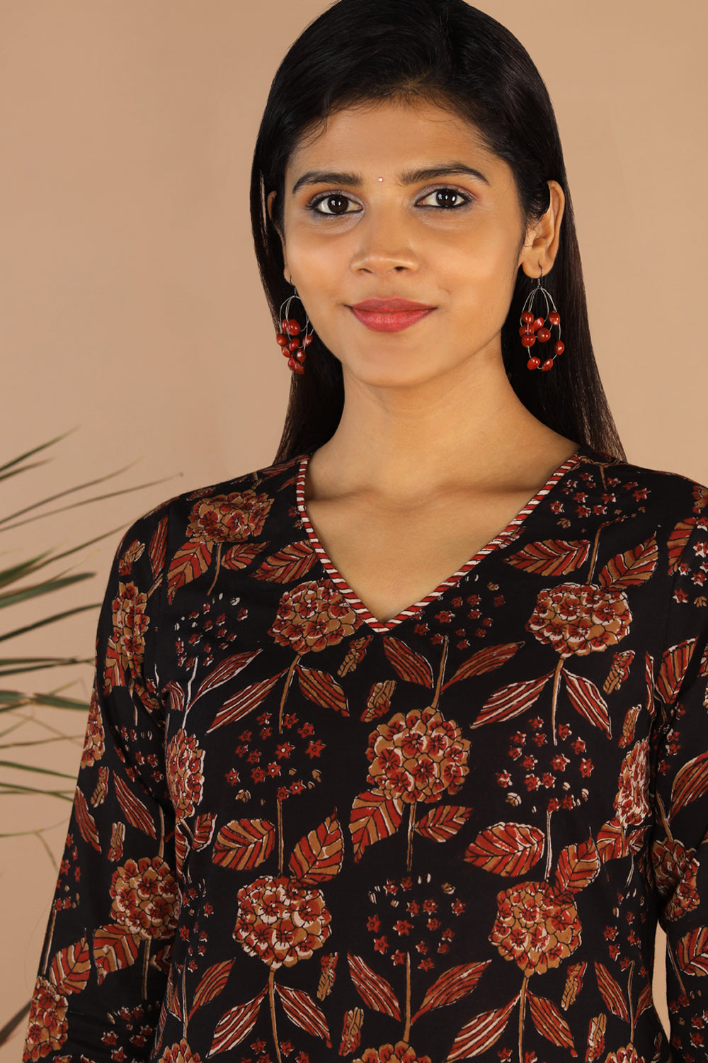 Collection of Deep black cotton bagru kurti in a gallery layout