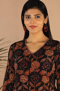 Collection of Deep black cotton bagru kurti in a gallery layout