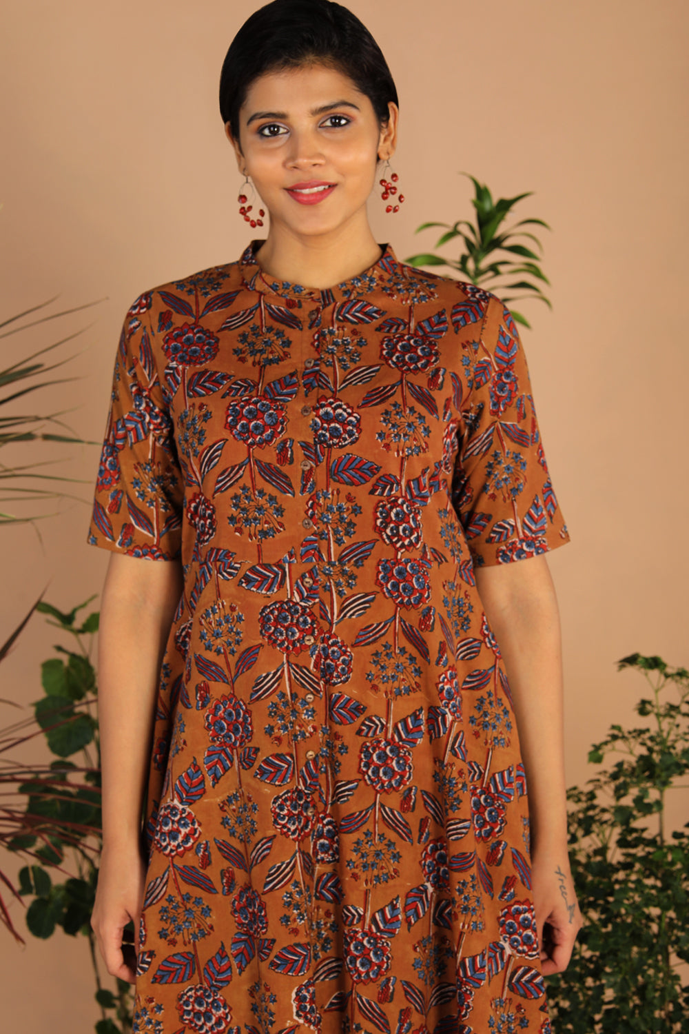 Ochre yellow cotton bagru kurti