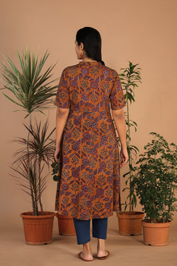 Image of Ochre yellow cotton bagru kurti