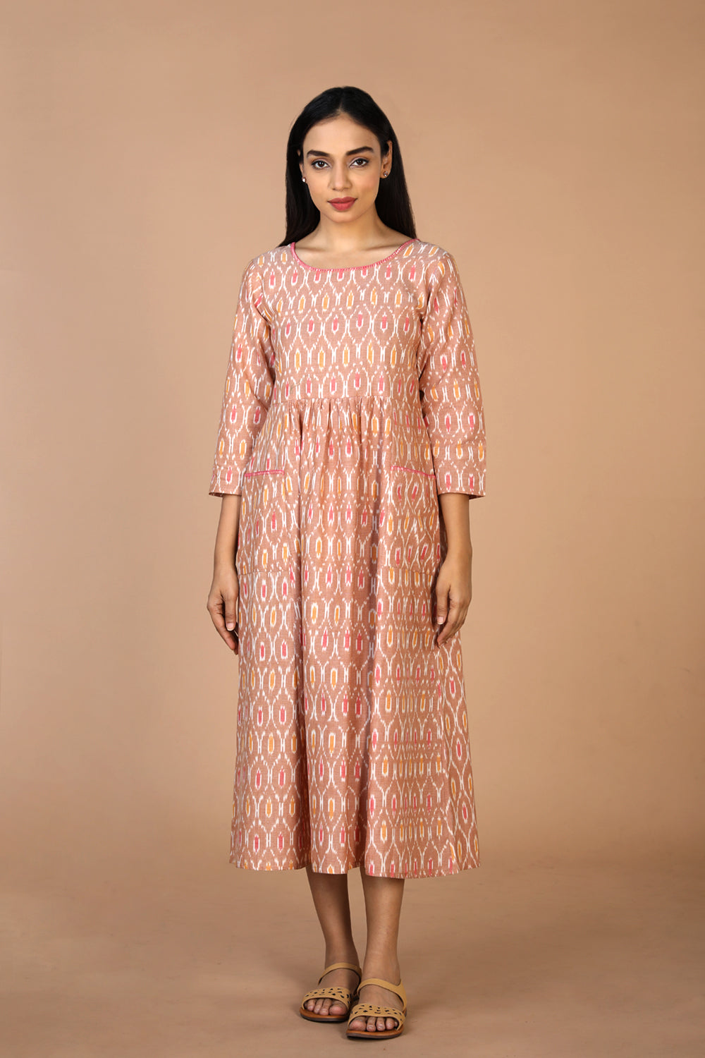 Hand embroidered cotton Pochampally Ikat dress