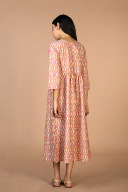 Image of Hand embroidered cotton Pochampally Ikat dress