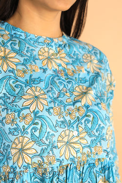 Collection of Floral Sanganeri hand block printed cotton dress in a gallery layout