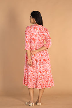 Collection of Floral Sanganeri hand block printed cotton dress in a gallery layout