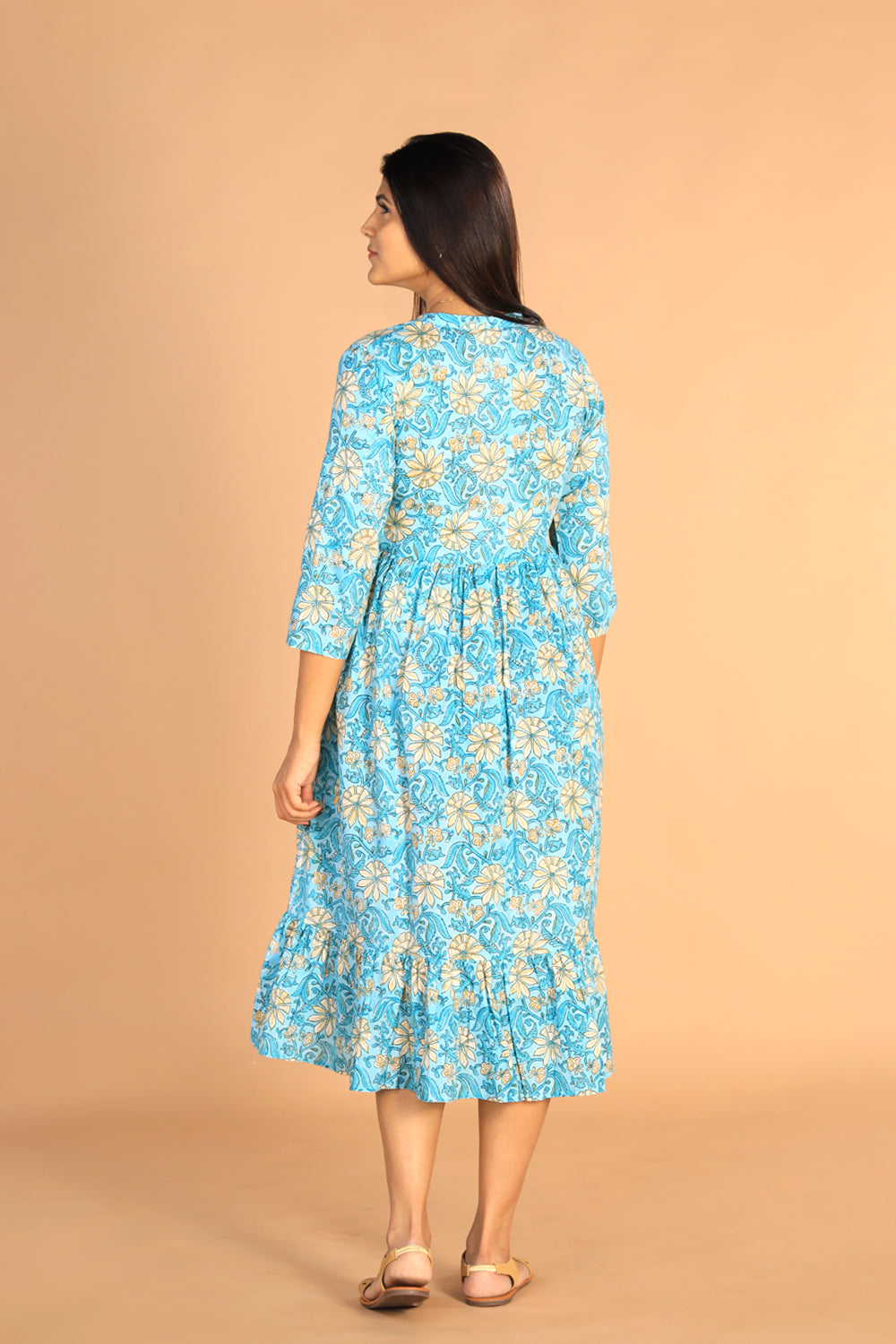 Collection of Floral Sanganeri hand block printed cotton dress in a gallery layout