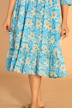 Collection of Floral Sanganeri hand block printed cotton dress in a gallery layout