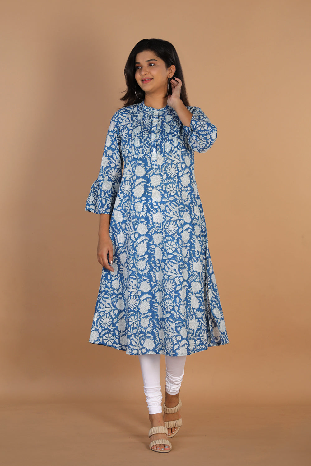 Collection of Floral block printed cotton kurta in a gallery layout