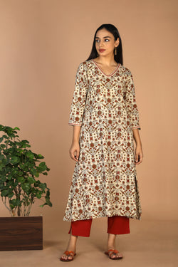 Collection of Ajrakh embroidered A line kurti in a gallery layout