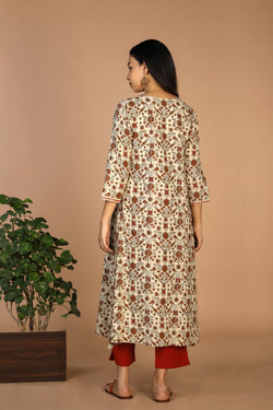 Collection of Ajrakh embroidered A line kurti in a gallery layout