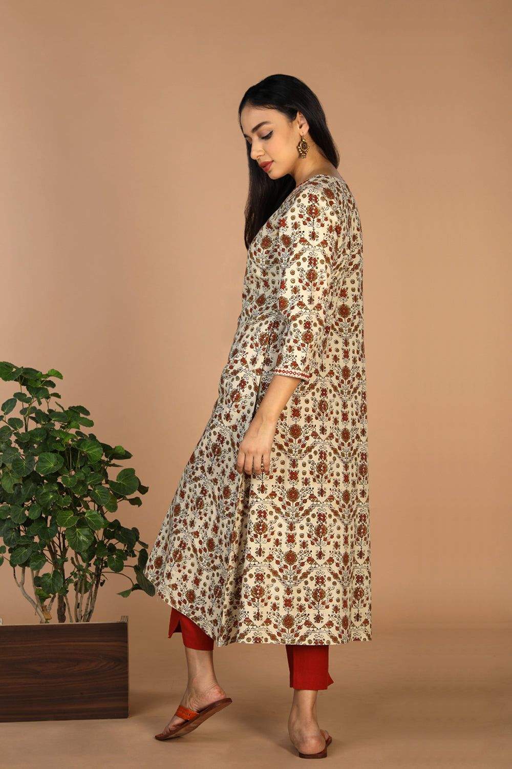 Collection of Ajrakh embroidered A line kurti in a gallery layout