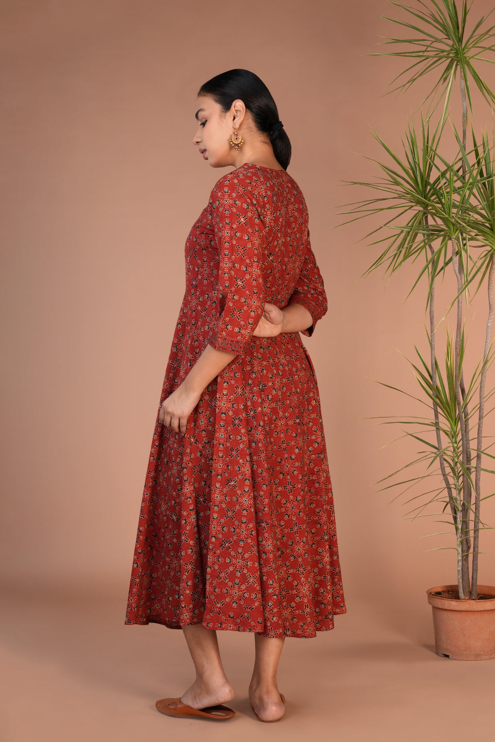 Rust cotton ajrakh block printed dress