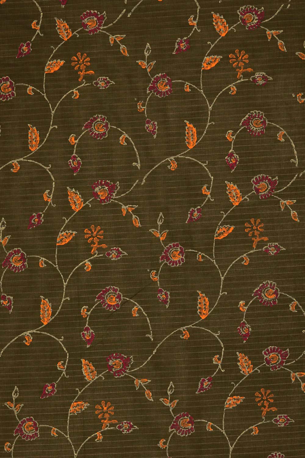 Image of Mehendi green floral jaal hand block printed south cotton saree