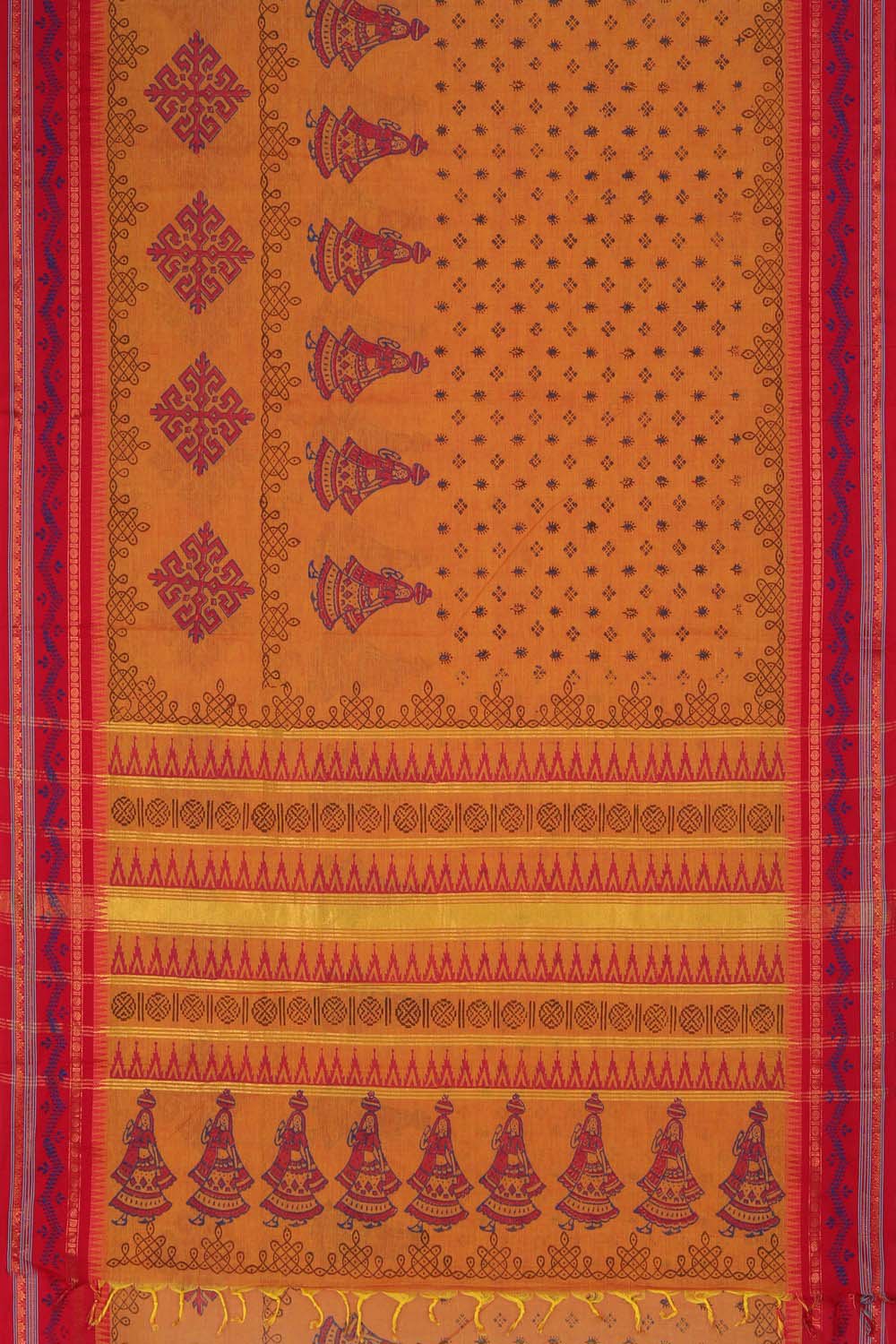 Image of Melon Orange ethnics doll floral buti hand block printed south cotton saree