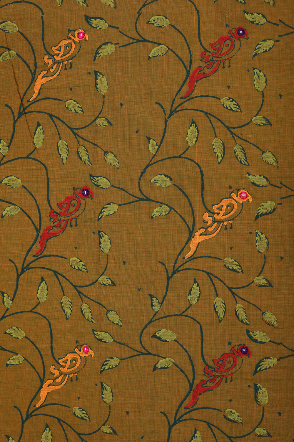 Image of Mehandi green block printed south cotton saree