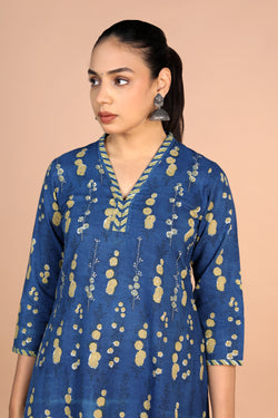 Image of Indigo blue Bagru cotton handblock printed Kurti