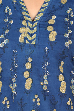 Image of Indigo blue Bagru cotton handblock printed Kurti