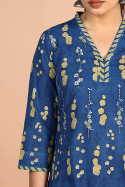 Image of Indigo blue Bagru cotton handblock printed Kurti