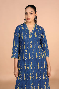 Image of Indigo blue Bagru cotton handblock printed Kurti