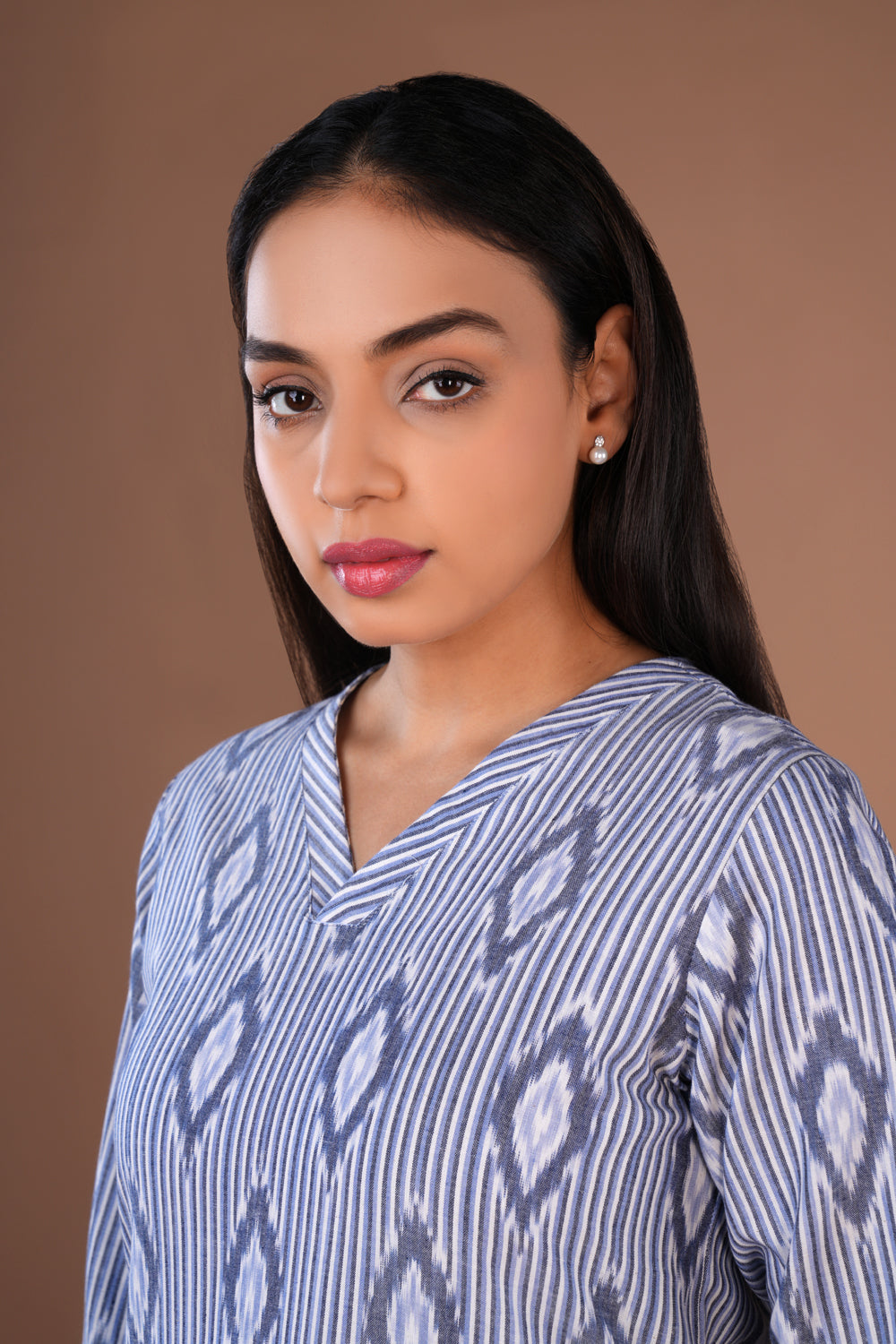 Image of Chambray blue Pochampally Ikat pure cotton long kurta