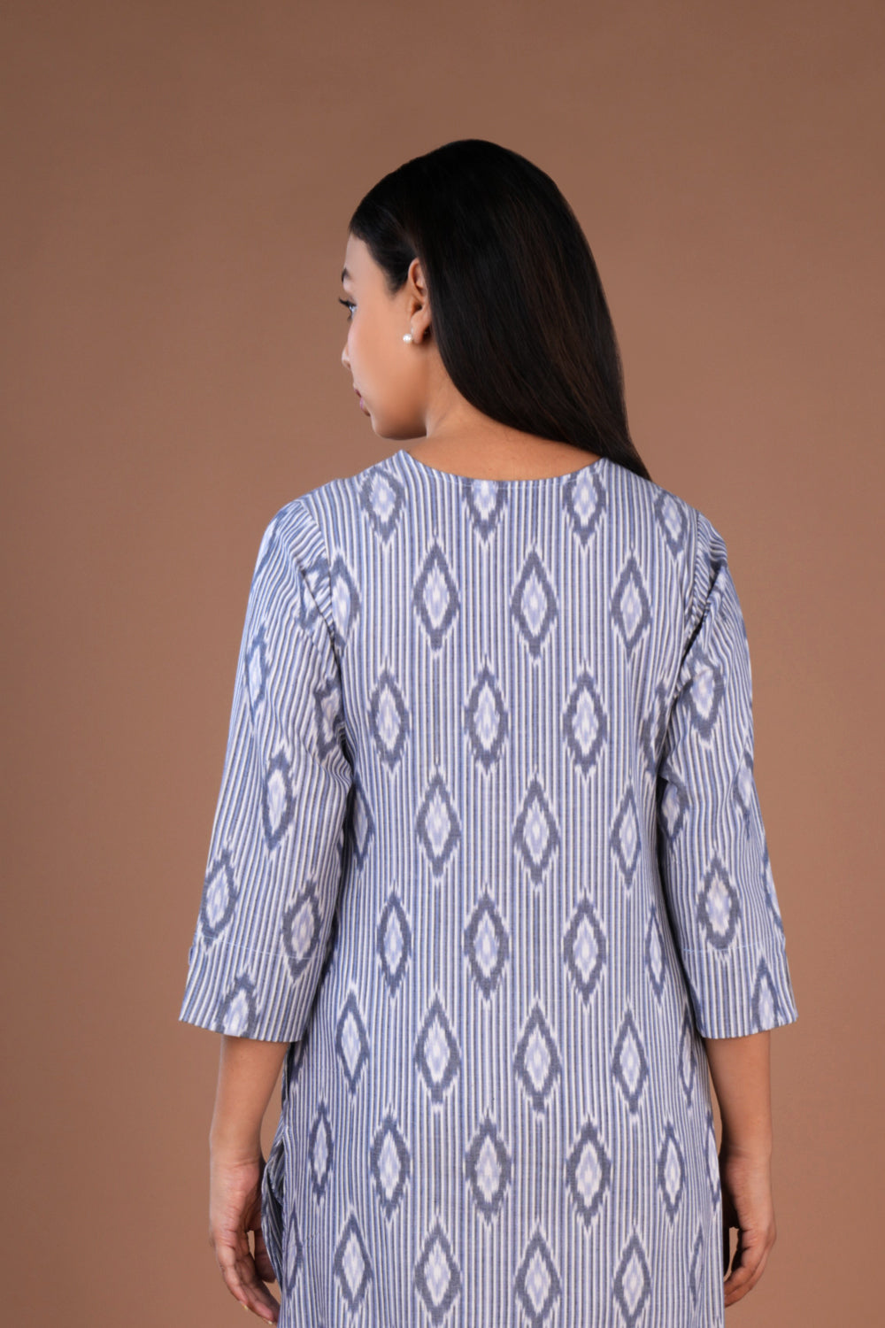 Image of Chambray blue Pochampally Ikat pure cotton long kurta