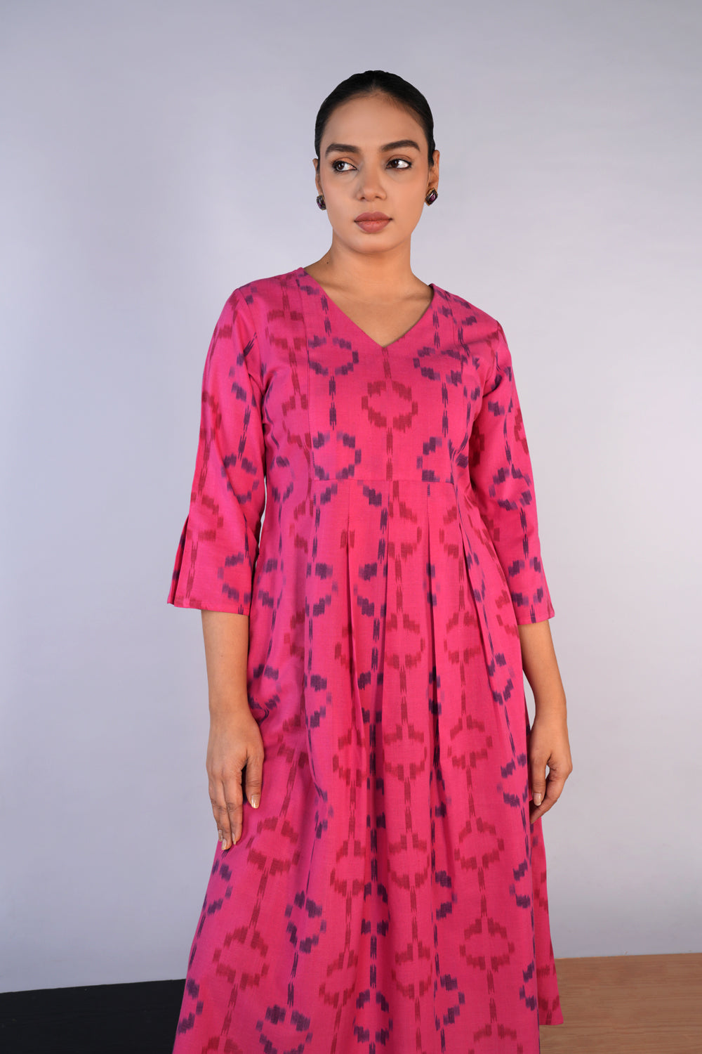 Image of Deep Pink Cotton Pochampally Ikat Kurta