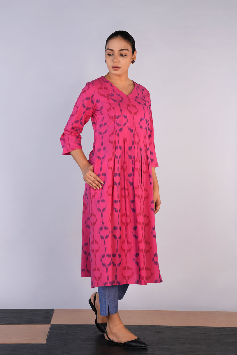 Deep Pink Cotton Pochampally Ikat Kurta