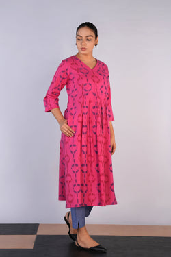 Image of Deep Pink Cotton Pochampally Ikat Kurta