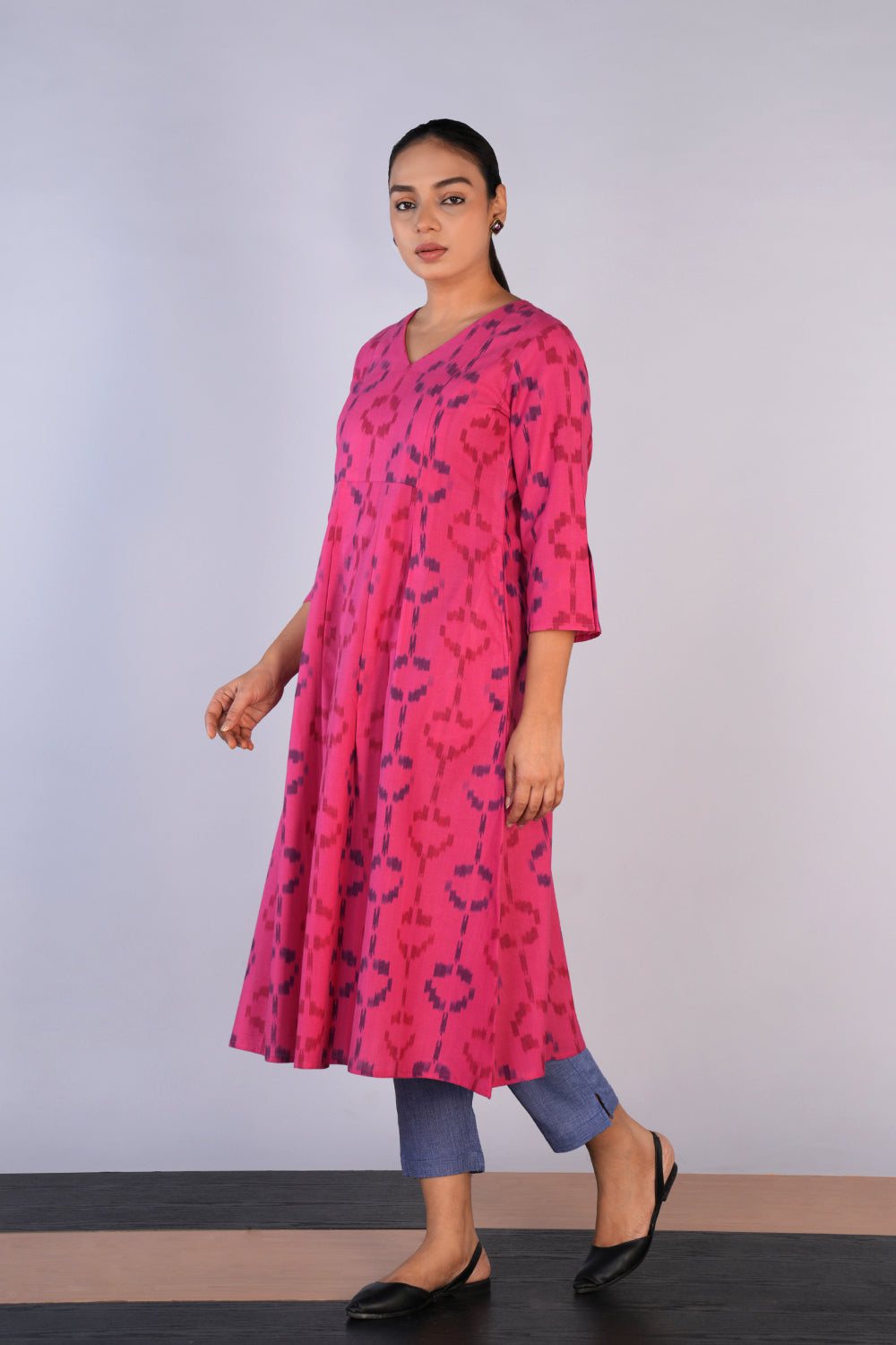 Deep Pink Cotton Pochampally Ikat Kurta