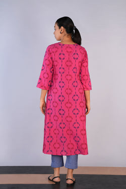 Image of Deep Pink Cotton Pochampally Ikat Kurta